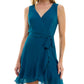 Vestido envelope sintético com babados e bainha franzida BCX Junior, azul, tamanho médio
