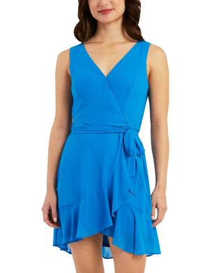 BCX Junior's Ruffle Hem Faux Wrap Dress Blue Size X-Large