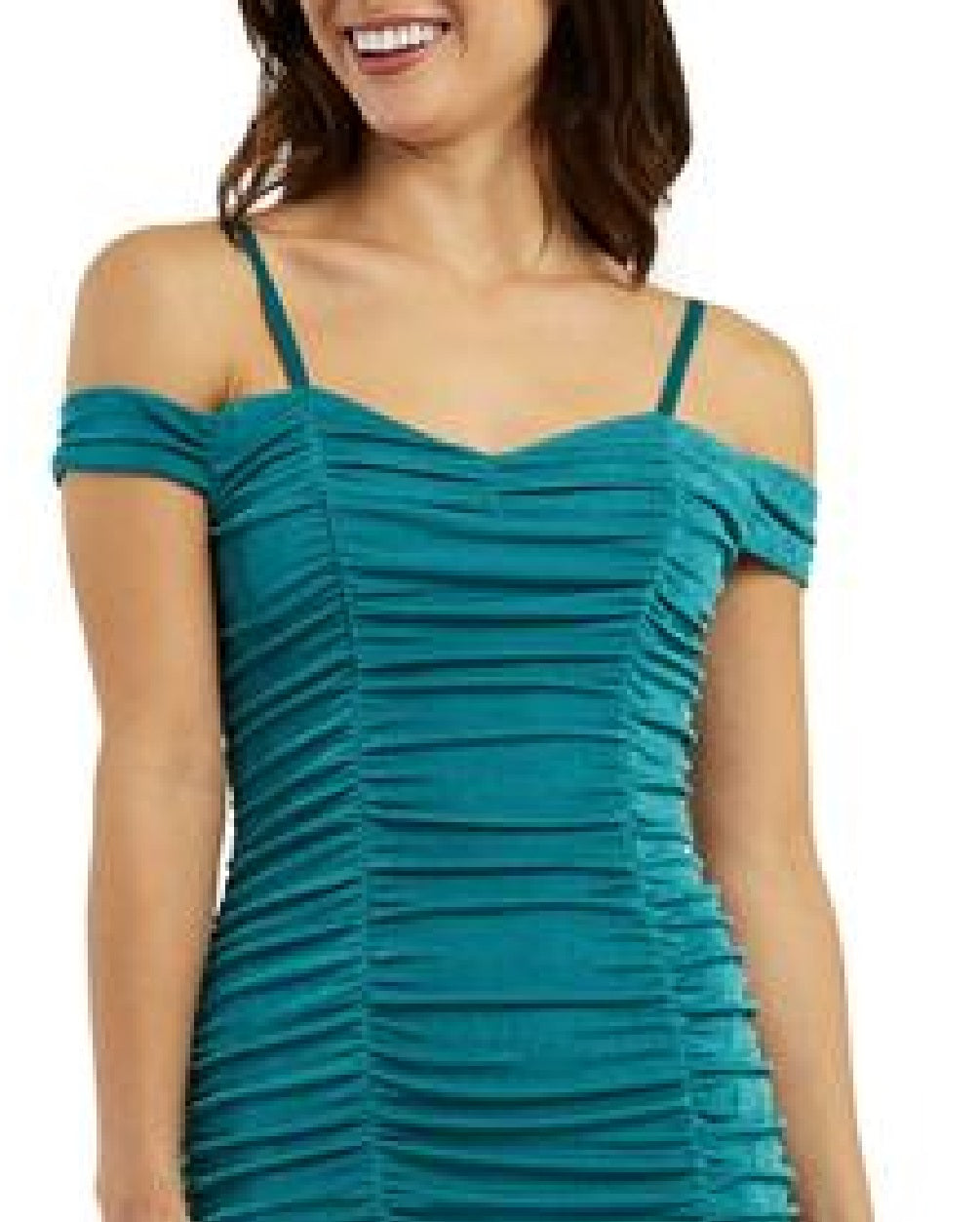 Vestido justo com ombros de fora franzidos BCX Junior Azul Tamanho Grande