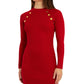 Vestido suéter de manga comprida com detalhe de botão BCX Junior, vermelho, tamanho XX-S