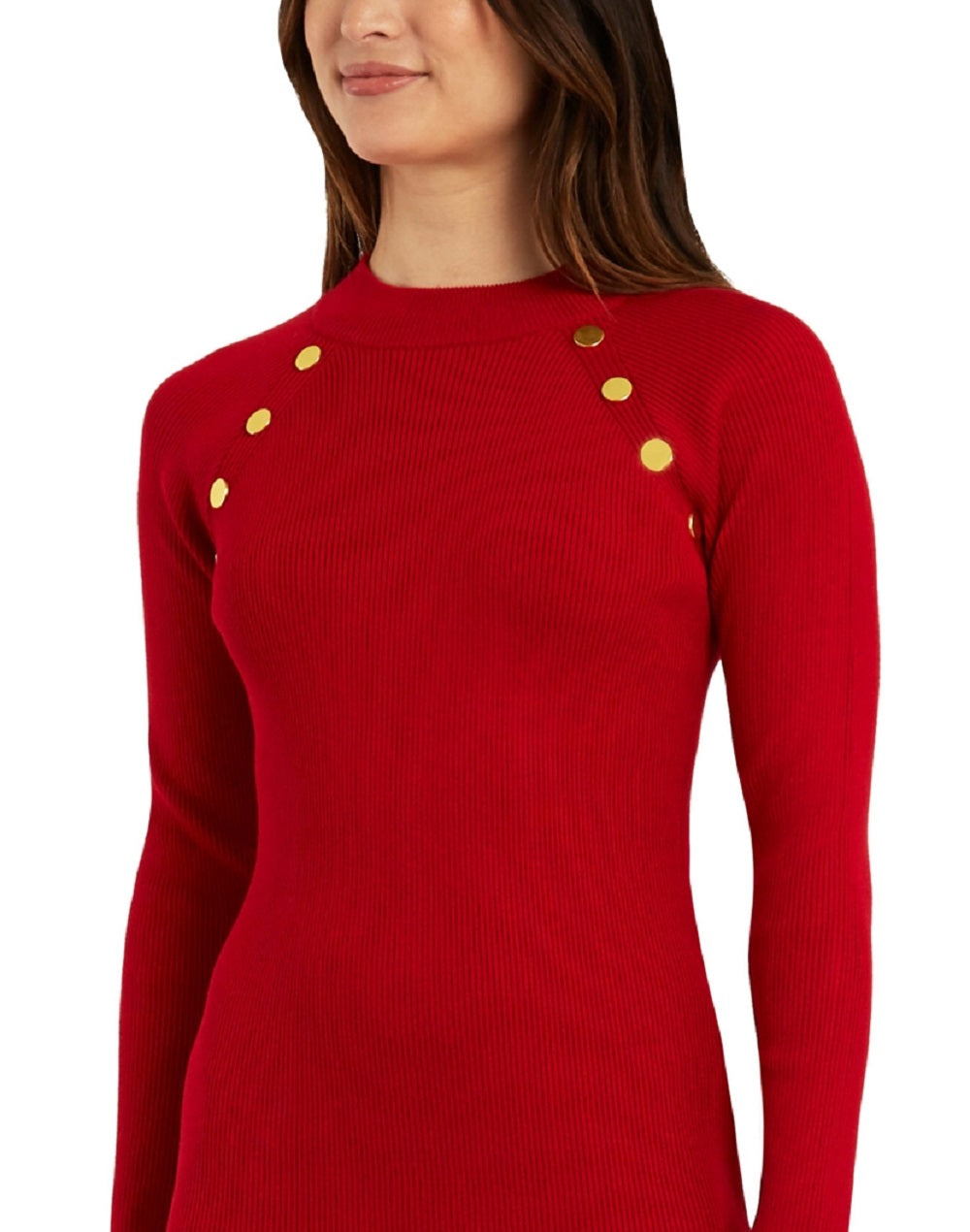 Vestido suéter de manga comprida com detalhe de botão BCX Junior, vermelho, tamanho XX-S