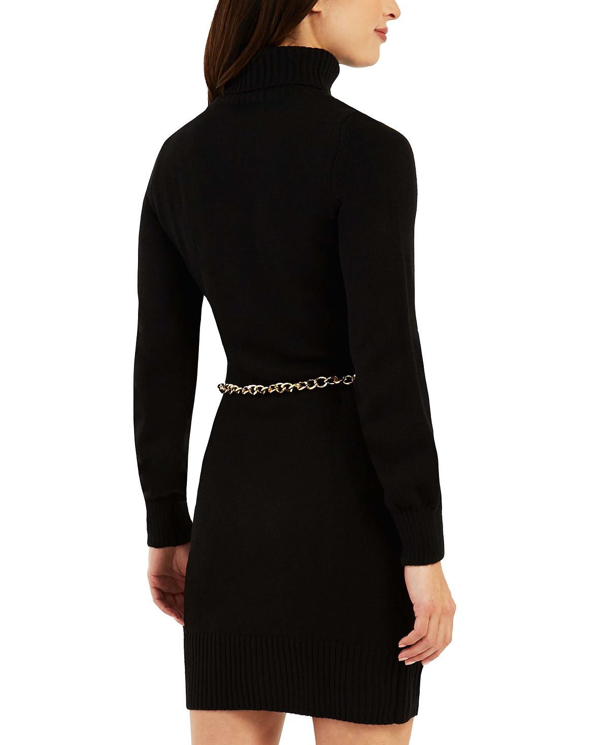 Vestido suéter com cinto de corrente e manga comprida BCX Junior, preto, tamanho médio