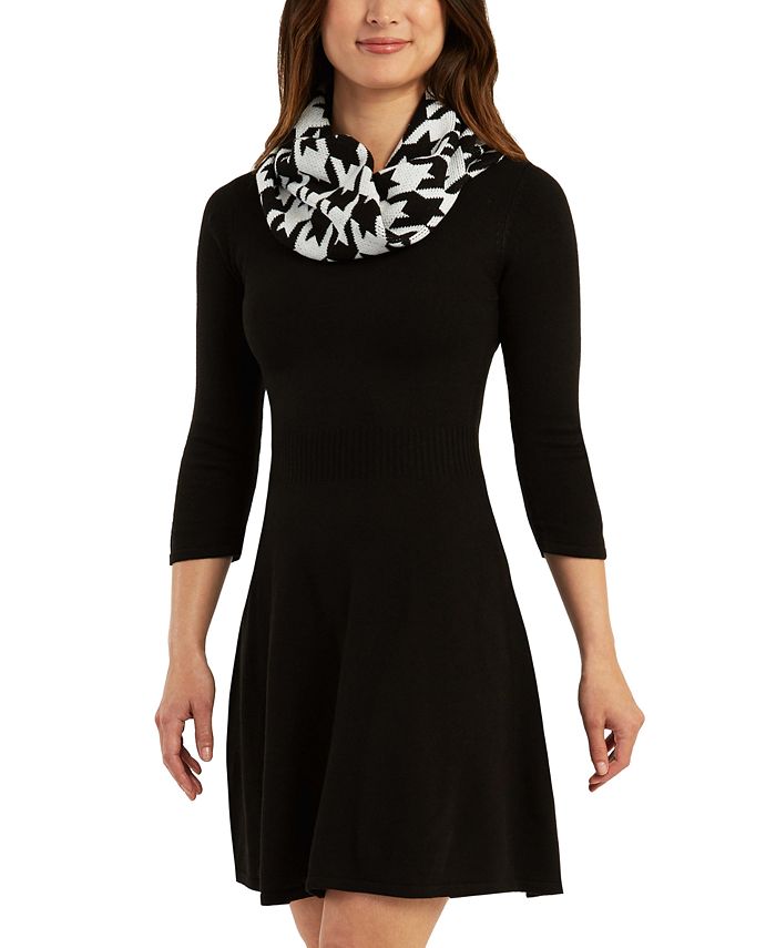 Vestido suéter estampado BCX Junior com ajuste evasê, preto, tamanho XS
