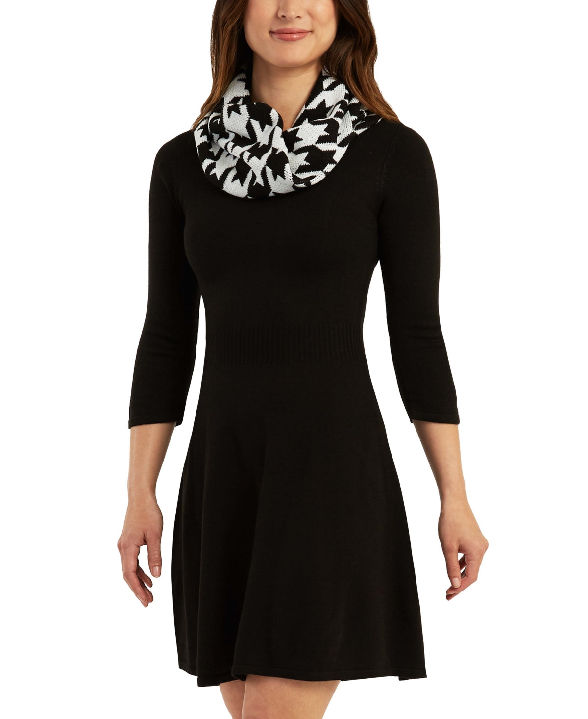 Vestido suéter estampado BCX Junior com ajuste evasê, preto, tamanho XS