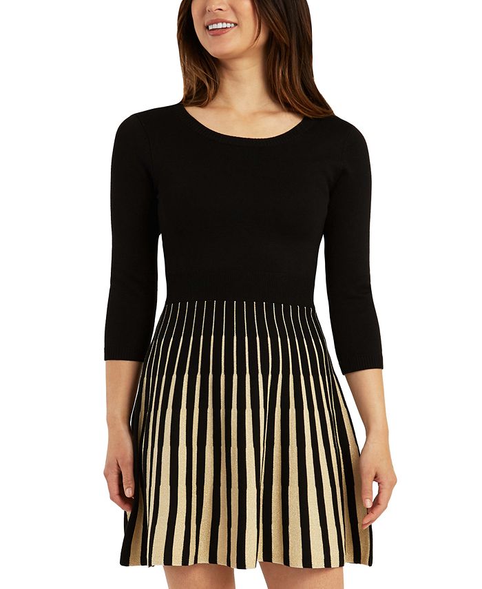 Vestido suéter BCX Junior com costas abertas e ajuste evasê, preto, dourado, tamanho extragrande