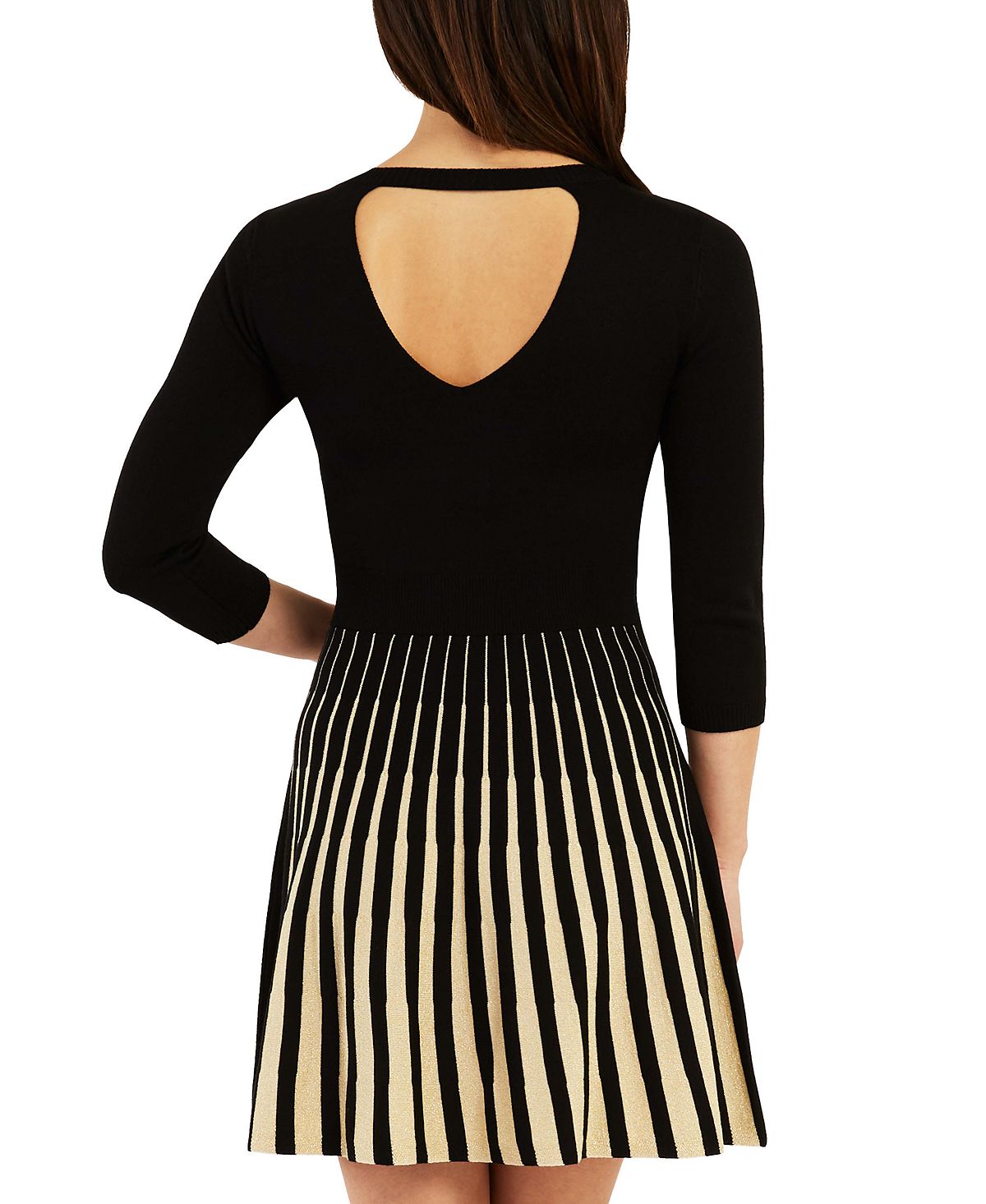Vestido suéter BCX Junior com costas abertas e ajuste evasê, preto, dourado, tamanho extragrande