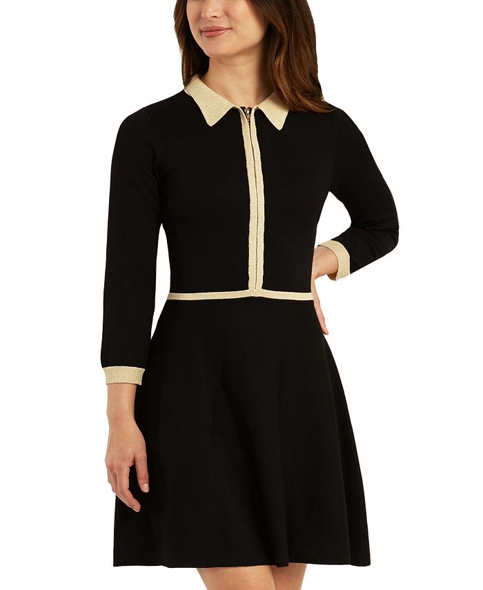 Vestido suéter com gola contrastante BCX Junior, preto, tamanho pequeno