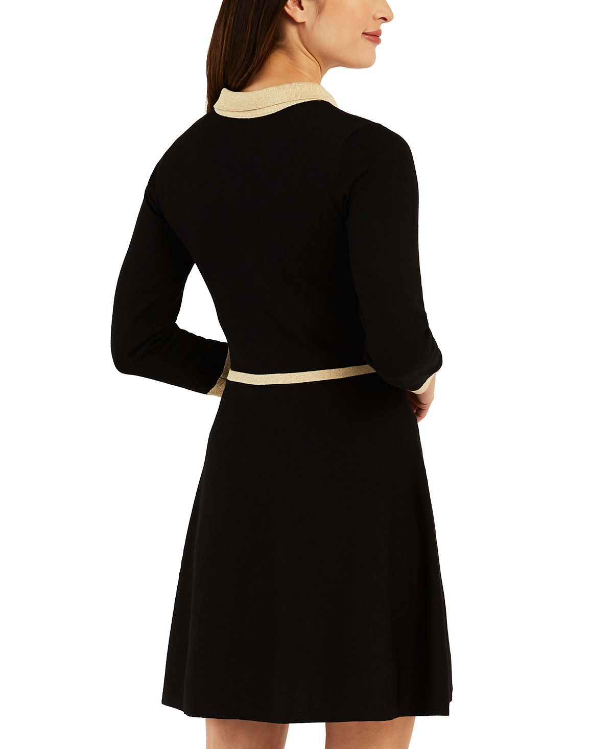 Vestido suéter com gola contrastante BCX Junior, preto, tamanho pequeno