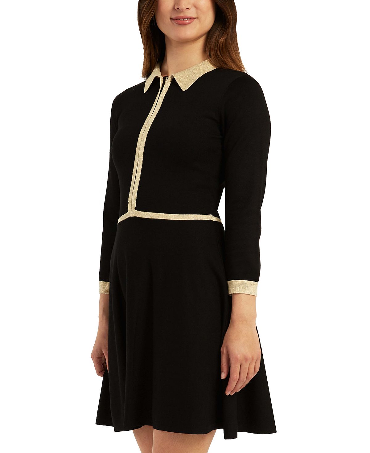 Vestido suéter com gola contrastante BCX Junior, preto, tamanho pequeno