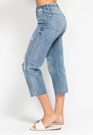 Judy Blue - High Waist Wide Leg Crop Distressing Jean