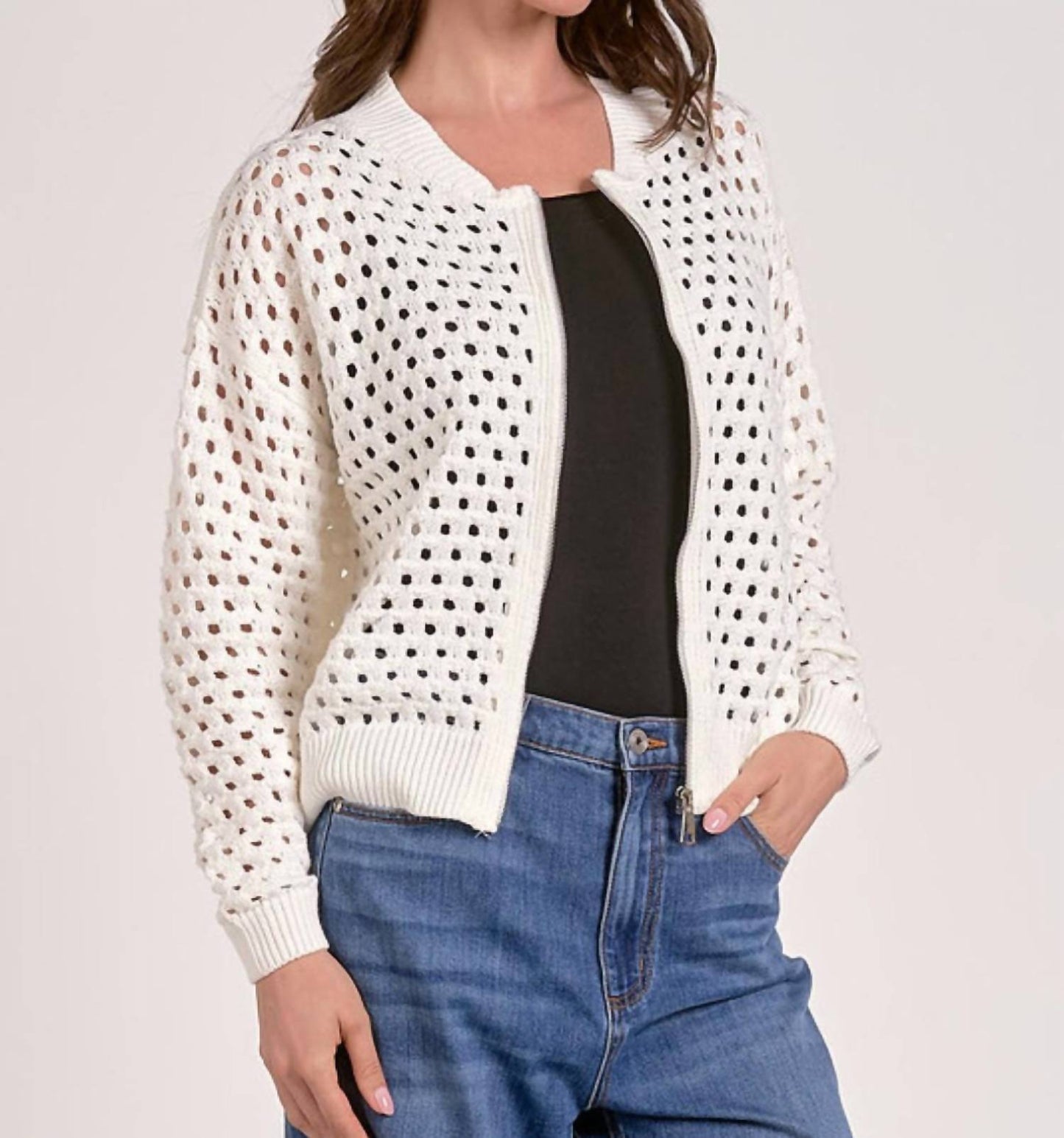 Elan - Benny Zip Knit Cardigan