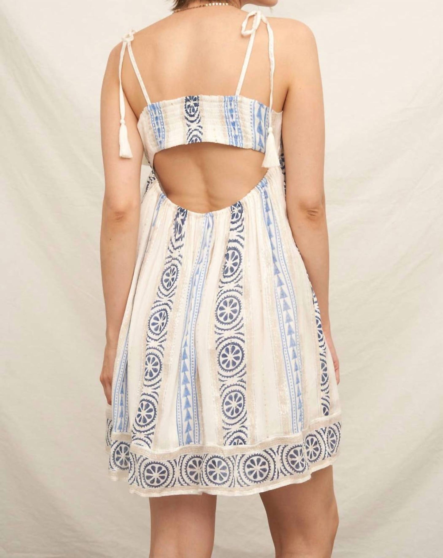 En Creme - Tassel Shoulder Embroidered Mini Dress