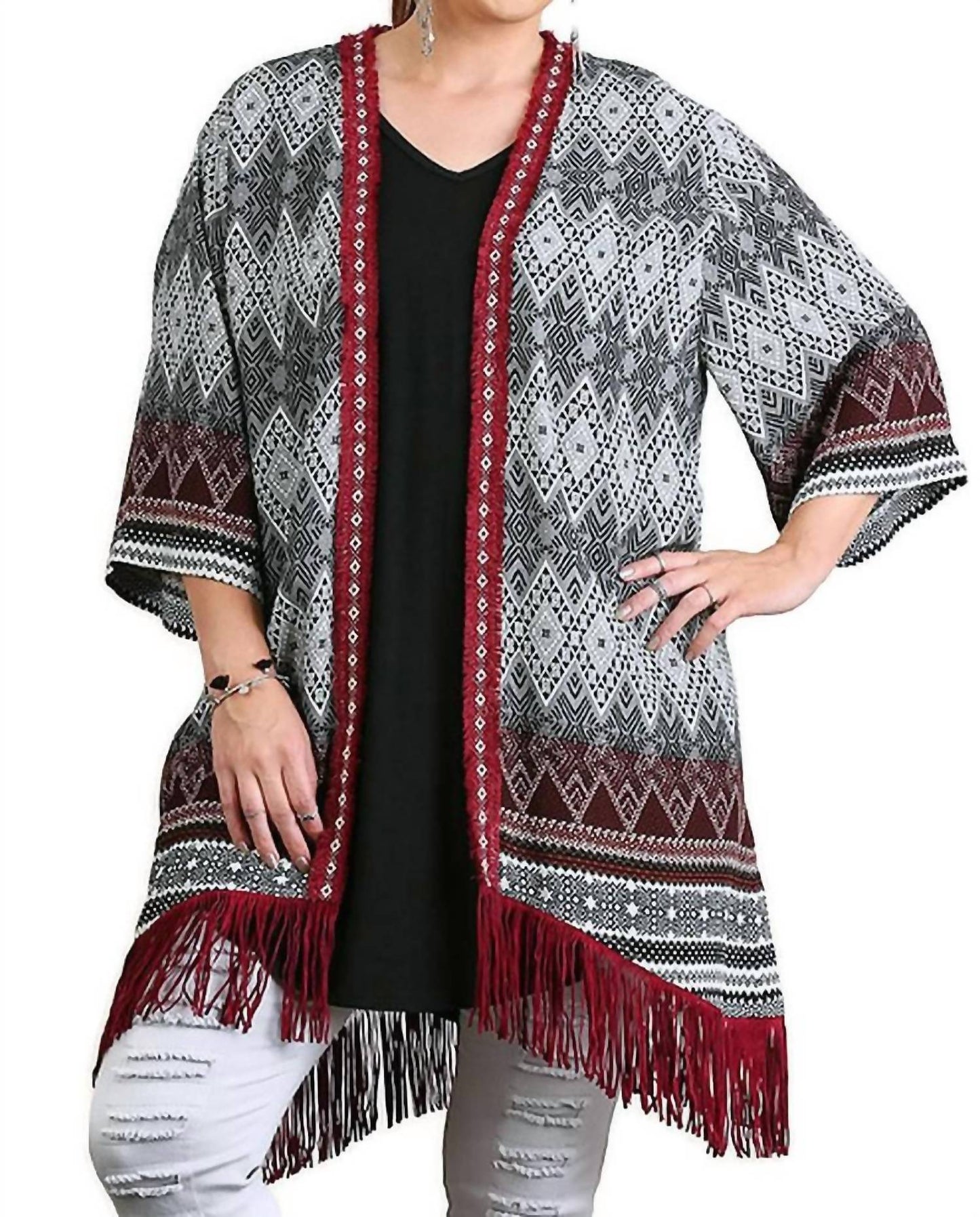 Umgee - Border Print Fringe Kimono