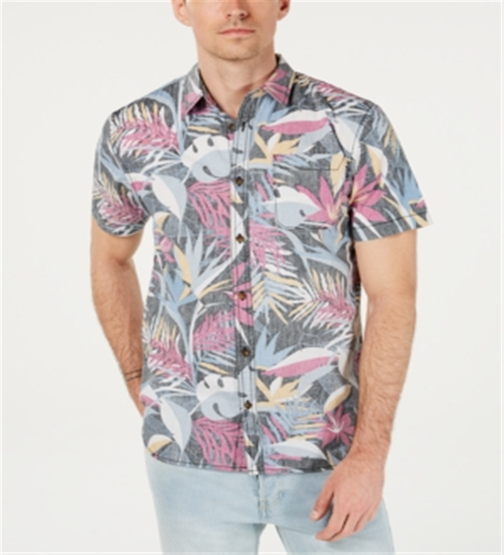 Camisa O'Neill Sessions Modern Fit com estampa tropical masculina, preta, tamanho GG