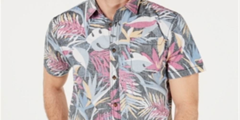 Camisa O'Neill Sessions Modern Fit com estampa tropical masculina, preta, tamanho GG