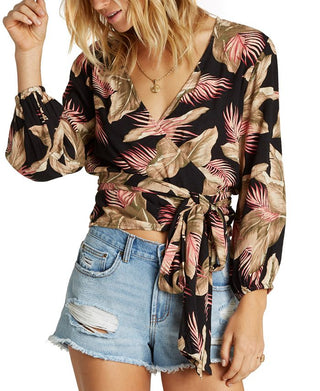 Top curto Billabong Love Wrapped feminino, preto, tamanho grande