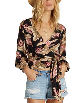 Top curto Billabong Love Wrapped feminino, preto, tamanho grande