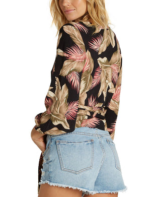 Top curto Billabong Love Wrapped feminino, preto, tamanho grande