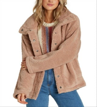 Jaqueta de pele sintética Billabong Cozy Days feminina, bege, tamanho médio