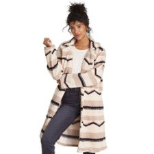 Cardigans abertos femininos Billabong listrados em zigue-zague Montreal Duster marrom tamanho grande