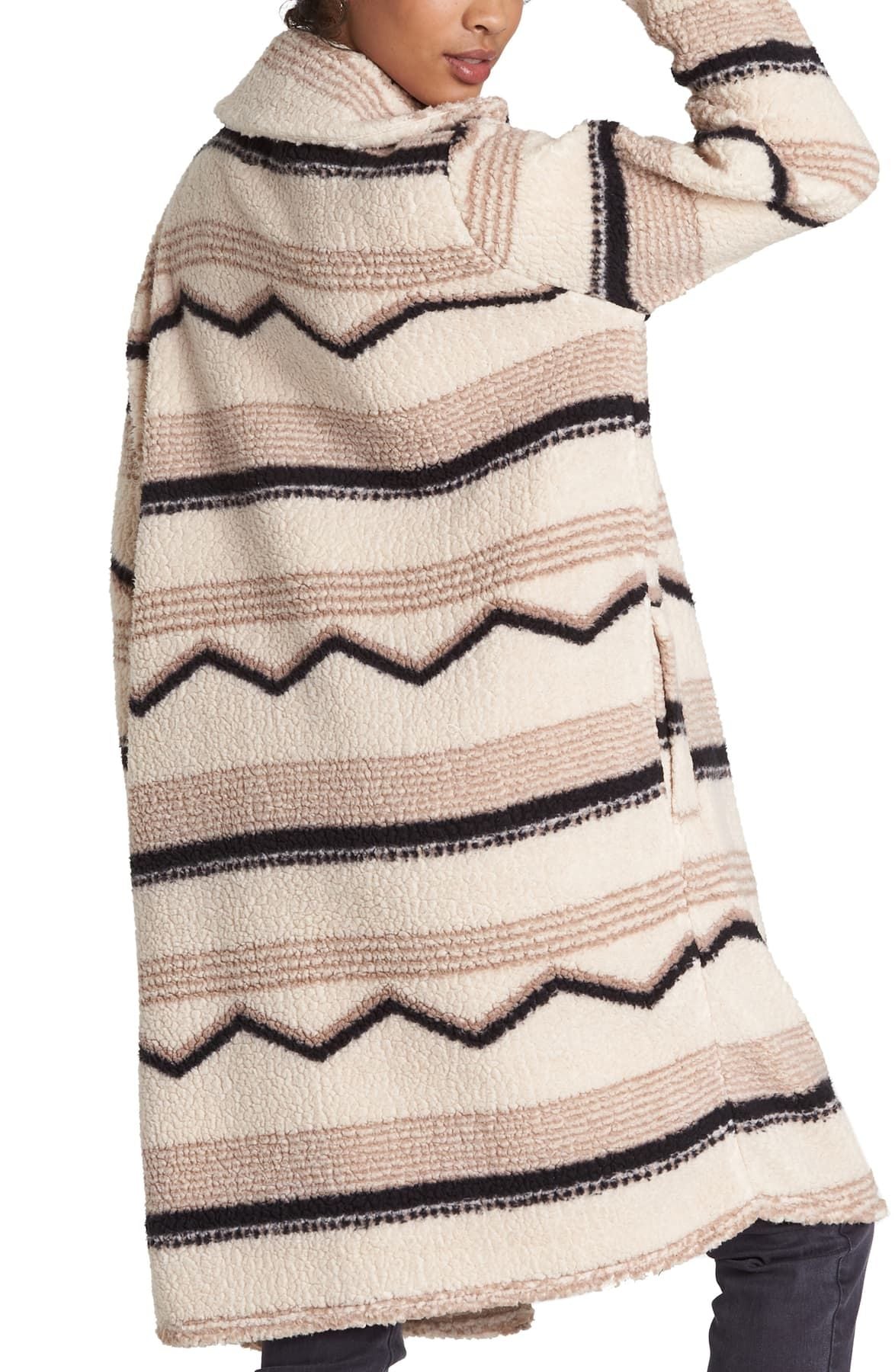 Cardigans abertos femininos Billabong listrados em zigue-zague Montreal Duster marrom tamanho grande