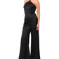 Aqua - Halter Wide Leg Satin Jumpsuit