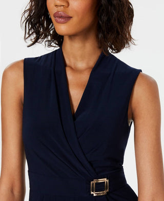 Macacão feminino Jessica Howard com decote em V e pernas largas, tamanho pequeno, azul, médio