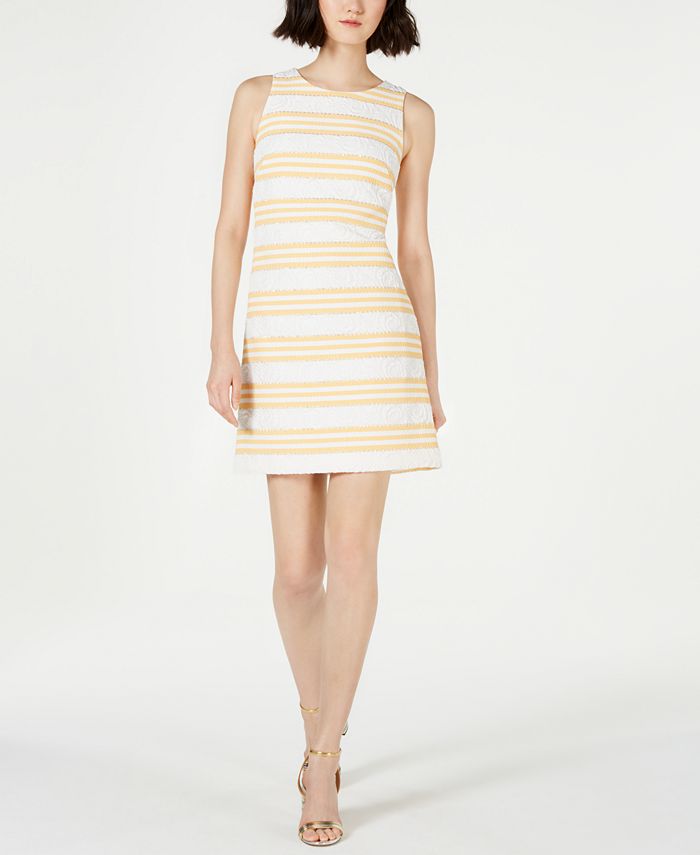 Vestido feminino Vince Camuto com listras metálicas e brocado, amarelo, tamanho 8
