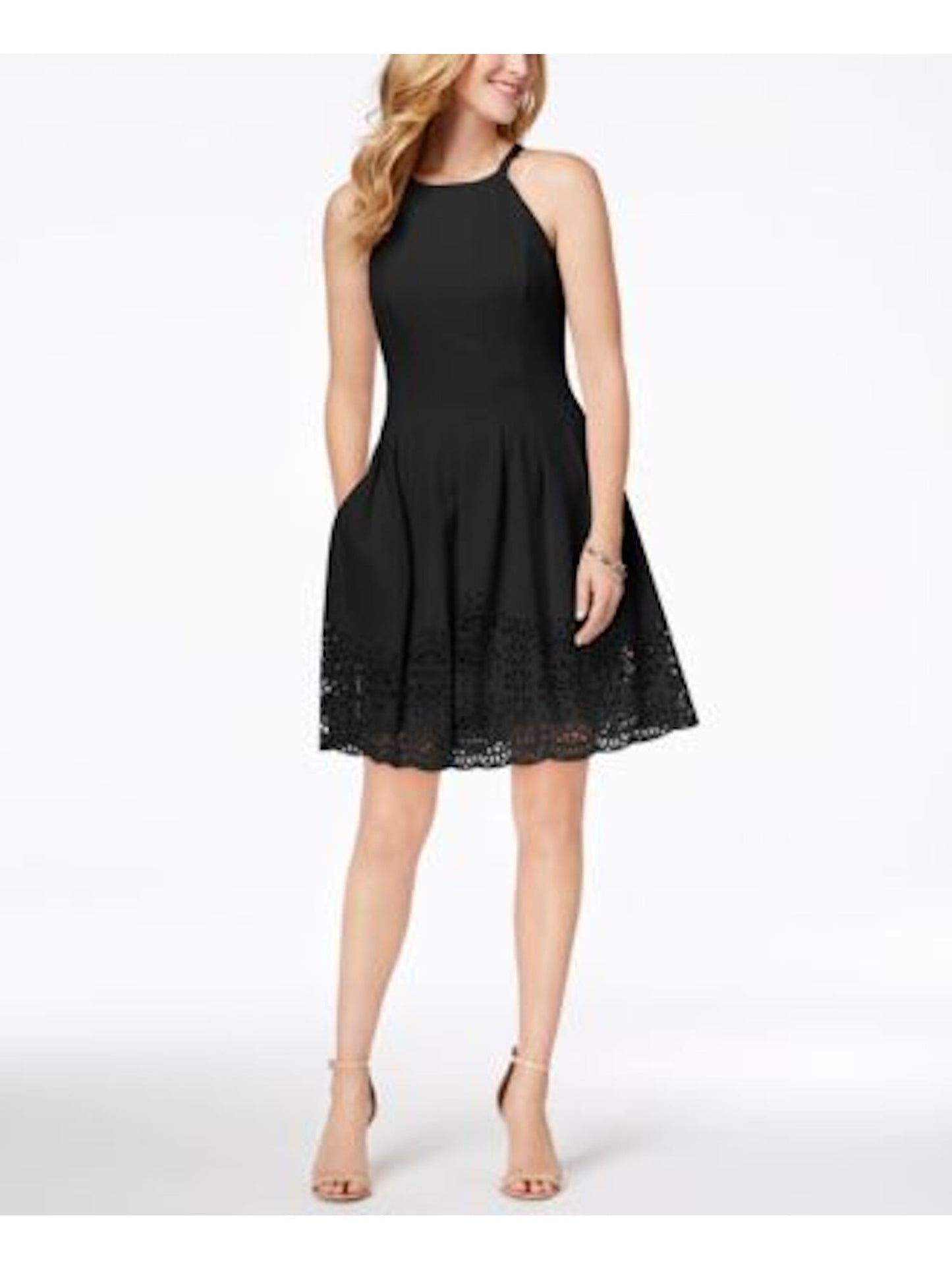 Vestido feminino Vince Camuto Petite Lasercut Fit &amp; Flare