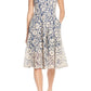 Vestido feminino Vince Camuto de renda, decote em V, ajuste evasê, azul, tamanho 8