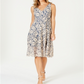 Vestido feminino Vince Camuto de renda, decote em V, ajuste evasê, azul, tamanho 8