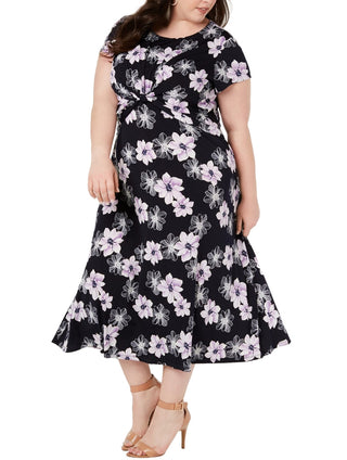 Vestido midi torcido feminino Jessica Howard, roxo, tamanho 14W