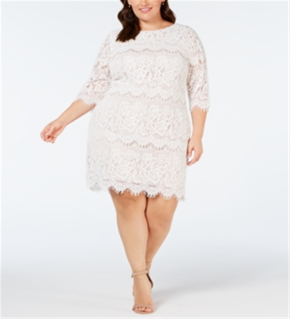 Vestido de renda recortado plus size feminino Jessica Howard, branco, tamanho pequeno e pequeno