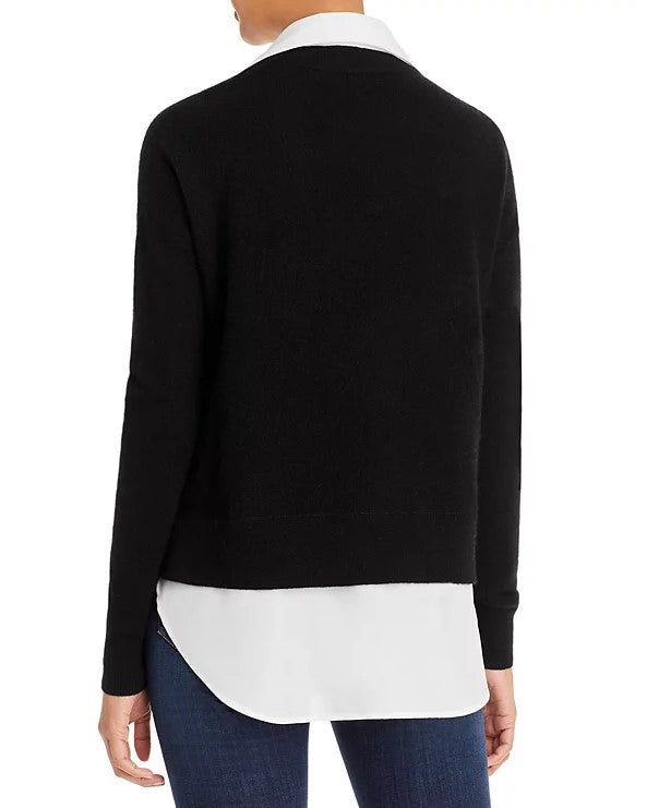 Suéter de cashmere com bainha em camadas e acabamento em alfaiataria Aqua Cashmere