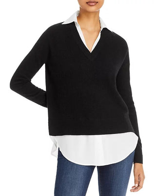 Suéter de cashmere com bainha em camadas e acabamento em alfaiataria Aqua Cashmere