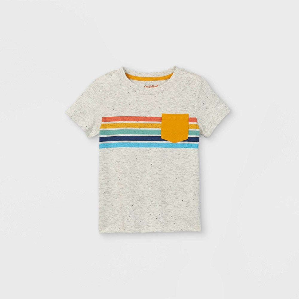 Camiseta listrada infantil Cat &amp; Jack para meninos, 3T, em cinza marfim e amarelo