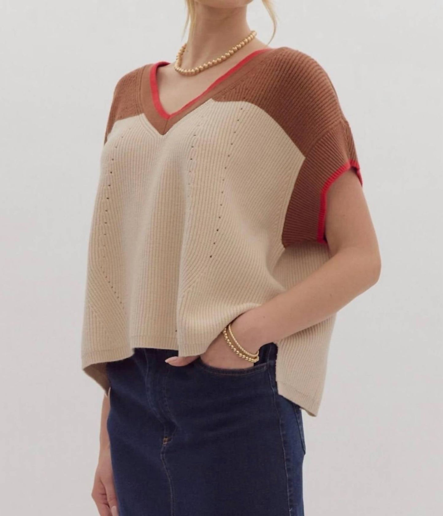 Entro - Rachele Short Sleeve V-neck Knit Top