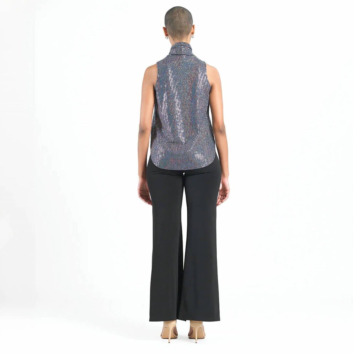 Clara Sun Woo - Shimmer Sequin Mock Neck Tie Top