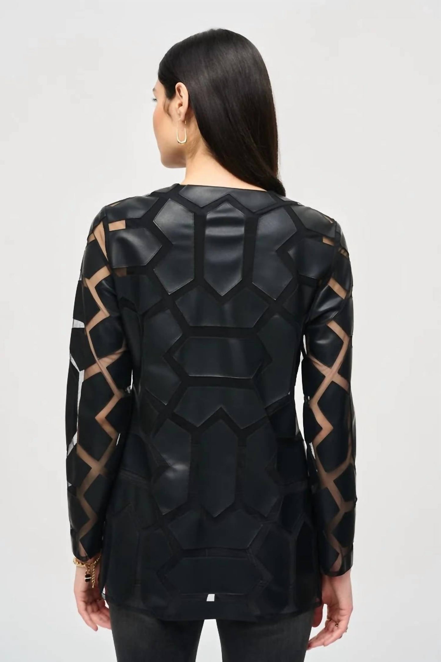 Joseph Ribkoff - Laser-cut Leatherette On Mesh Jacket