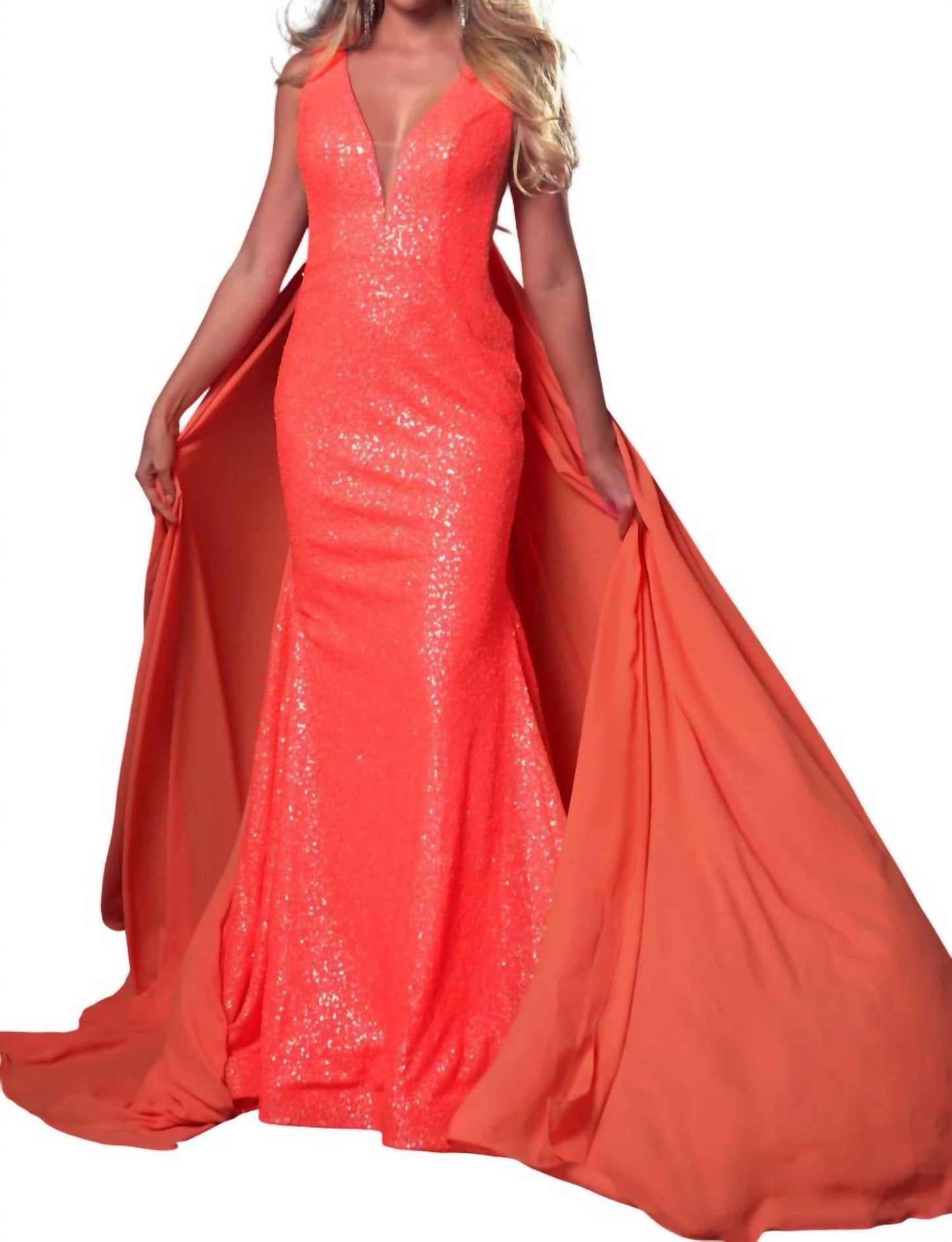 Ava Presley - Fitted Sequin Evening Gown With Cascading Sash