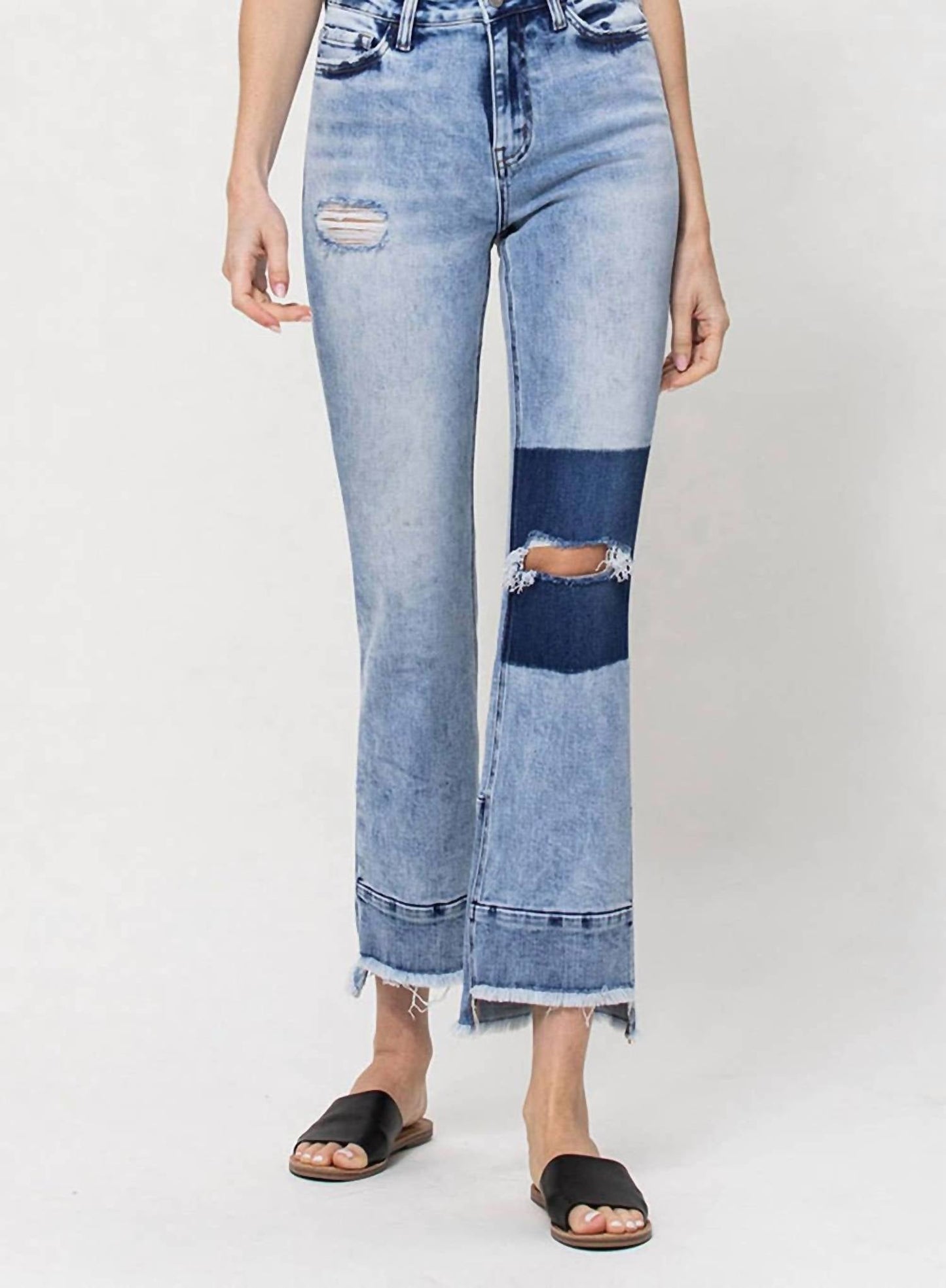 Flying Monkey - High Rise Distressed Patched Crop Flare Jeans