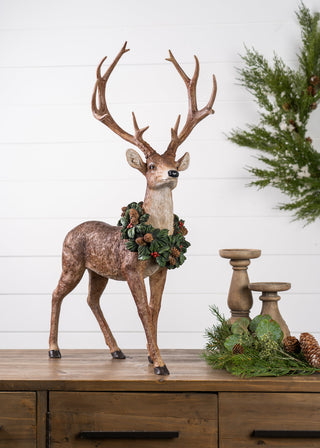 Holiday Standing Deer Figurine with Wreath Accent (Set of 2)