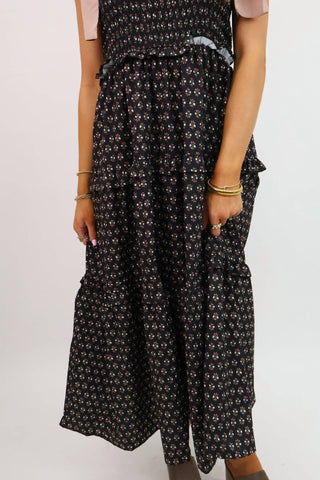 Entro - Vestido midi com estampa floral e laços nos ombros rosa