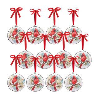 Winter Cardinal and Pine Branch Disc Ornament (Set of 12)
