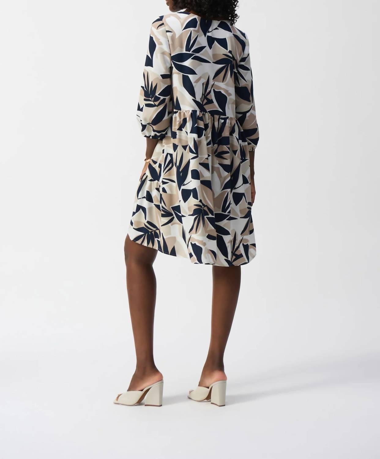 Joseph Ribkoff - Leaf Print Puff Sleeve Trapeze Dress