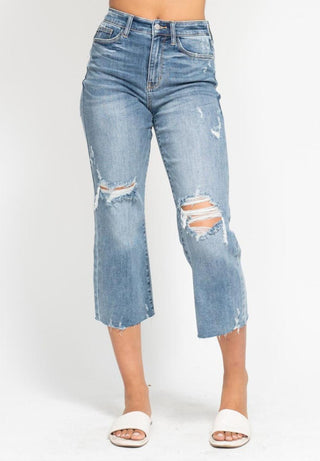 Judy Blue - High Waist Wide Leg Crop Distressing Jean