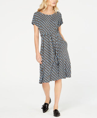 Vestido feminino Weekend Max Mara Argo com estampa e cinto, azul, tamanho GG
