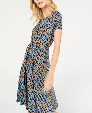 Vestido feminino Weekend Max Mara Argo com estampa e cinto, azul, tamanho GG
