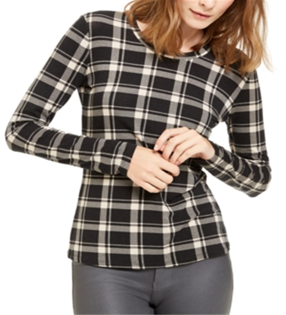 Top de malha xadrez Pacato Max Mara feminino Weekend, manga comprida, preto, tamanho pequeno
