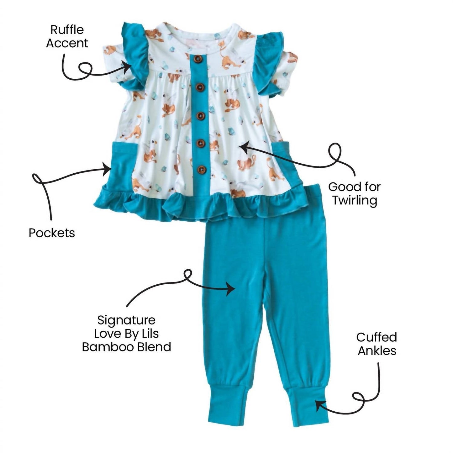 Laree + Co. - Girls Griffin Butterflies Bamboo Short Sleeve Tunic Legging Set